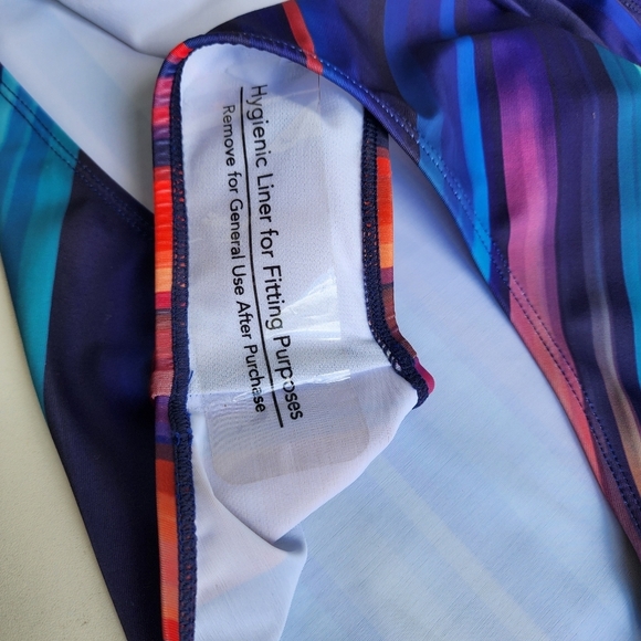 NWOT NOON SWIM Women's Halter 1 Piece Swimming Suit Striped Purple Red Sz 10 - Picture 14 of 16